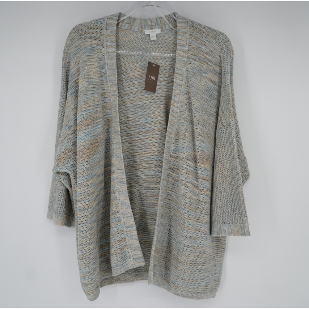 Pure J Jill Seaglass Multiβ Open Front Knit Cardigan Sweater Large NEW